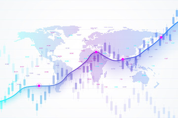 Stock market and exchange. Candle stick graph chart of stock market investment trading. Stock market data. Bullish point, Trend of graph. Vector illustration.