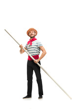 Caucasian Man In Traditional Gondolier Costume And Hat
