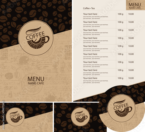 Vector Set Of Design Elements For Coffee House Menu Price List Menu Price List Business Cards And Coasters For Drinks With Cup Of Hot Coffee On Background Beans Pattern Old Mcript