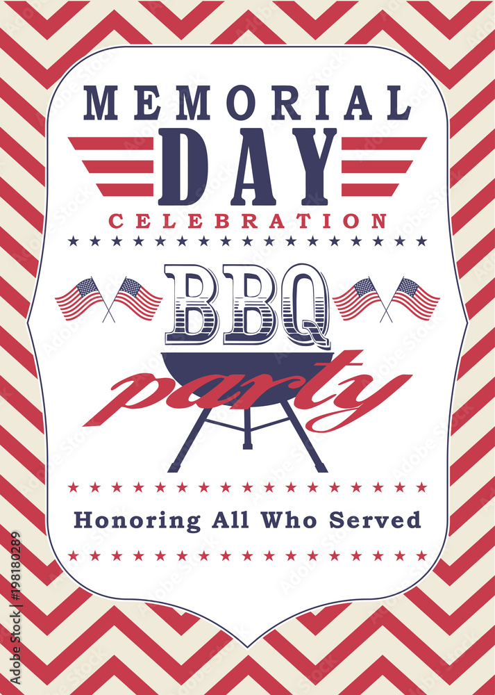 Vector Memorial day poster template. Memorial day celebration and bbq ...