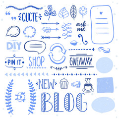 Wall Mural - Hand drawn graphic set for blog design. Cute doodle elements for decorations
