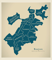 Sticker - Modern City Map - Boston Massachusetts city of the USA with boroughs and titles