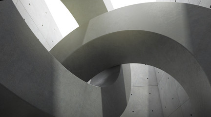 Wall Mural - Abstract of architecture space with rhythm of circle concrete block and light and shadow of the sun,3D render
