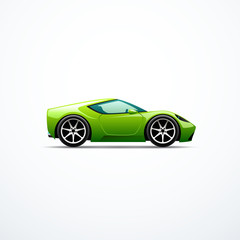 Wall Mural - Vector green cartoon sport car. Side view