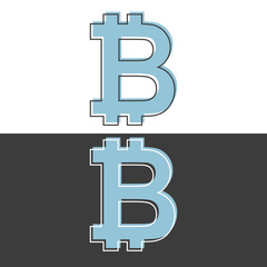 Wall Mural - Bitcoin blue symbol icon, black and white design. Flat style vector illustration