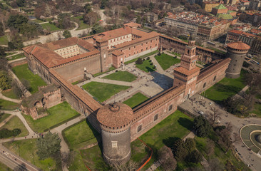 Wall Mural - Aerial view of Sforzesco Castle in Milan