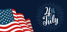 Fourth Of July Hand Lettering Inscription With Firework. Independence Day