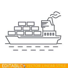 Wall Mural - Freigther cargo ship. Container Carrier transportation logistics Editable line sketch icon. Stock vector illustration.