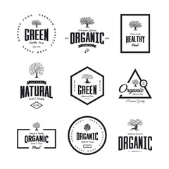 Poster - Organic natural and healthy farm fresh food retro emblem set