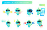 Fototapeta  - Cute bot character set. Chatbot greets. Online consultation