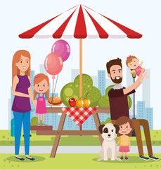 Poster - cute family happy in the picnic day characters vector illustration design