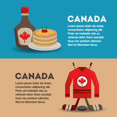 Poster - canadian banners sport ice hockey and food pancake maple syrup vector illustration