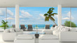 © wuttichai1983 - Beach lounge living room interior with sea view and blue sky, 3D rendering