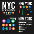 T-shirt design in the concept of New York City subway. Cool typography with boroughs of New York for shirt print. Set of t-shirt graphic in urban and street style