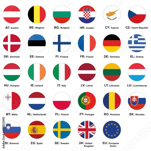 Vector Ilration Set Of European Union Flags With Names And Set Of European Union Flags With Names And Country Abbreviations
