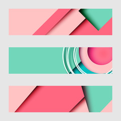 Aufkleber - Set of abstract geometric paper cut web banner background template.Vector illustration.