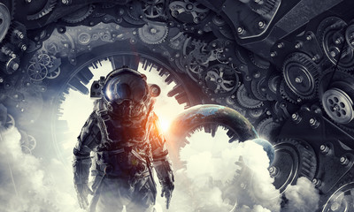 Wall Mural - Astronaut in fantasy world. Mixed media