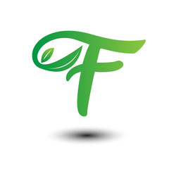 f green leaves letter ecology logo