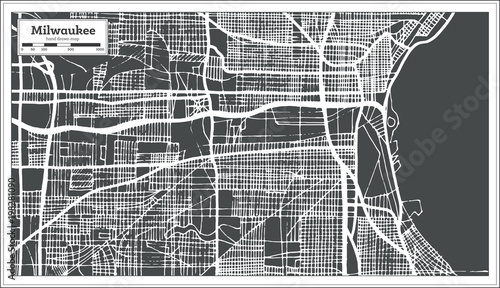 Cuadros en Lienzo Milwaukee Wisconsin USA City Map in Retro Style. Outline Map.