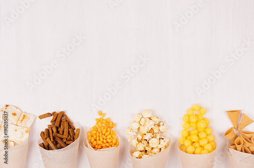 golden different snacks on