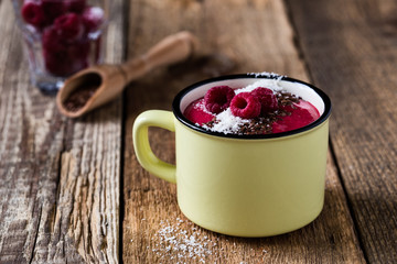 Sticker - Smoothie mug with frozen raspberry,coconut flakes and flax seed