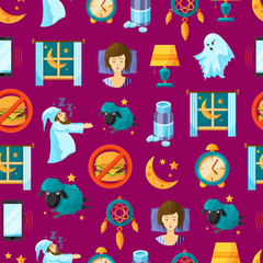 Poster - Vector pattern or background illustration with cartoon sleep elements