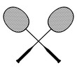 Vector black silhouette of crossed badminton rackets with shuttlecock