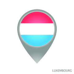 Wall Mural - Map pointer with flag of Luxembourg. Gray abstract map icon. Vector Illustration.
