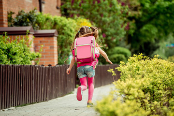 little girl  run to school