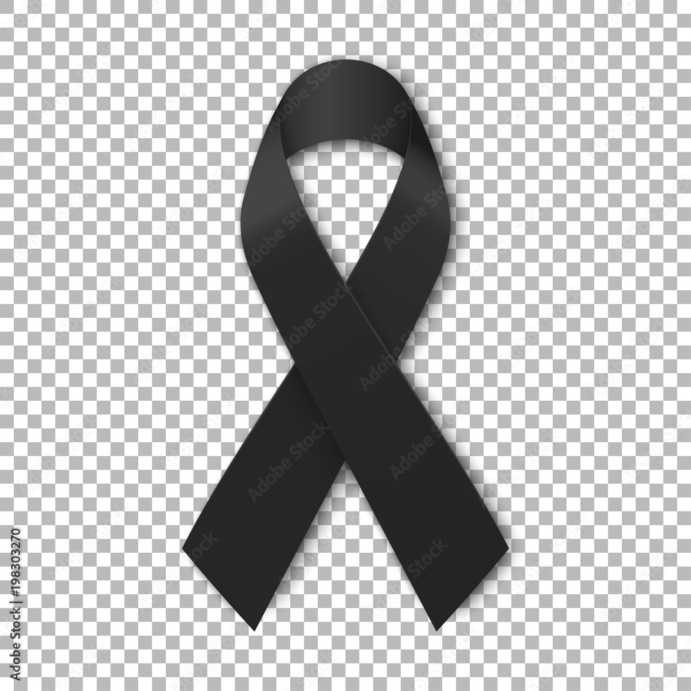 Black mourning ribbon on transparent background. Vector illustration - obrazy, fototapety, plakaty 