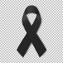 Black Mourning Ribbon On Transparent Background. Vector Illustration