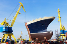 Ship Construction And Crane In A Shipyard