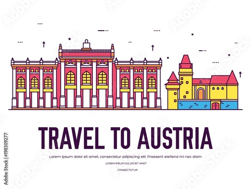 Country Austria Travel Vacation Of Place And Feature Set Of Architecture Item Nature Background Concept Infographic Traditional Ethnic Flat Outline Thin Line Icon Buy This Stock Vector And Explore Similar Vectors
