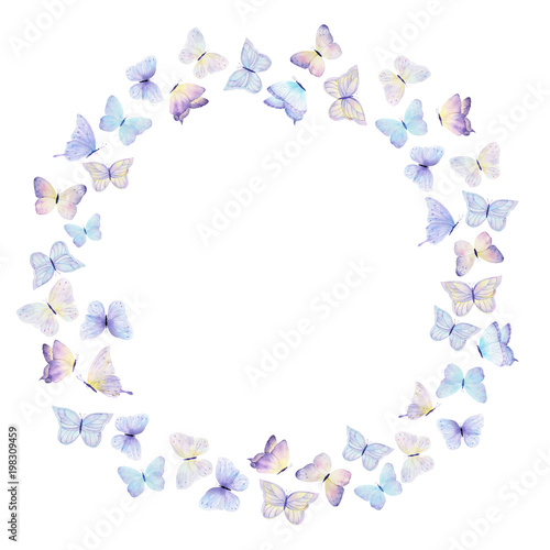 Watercolor hand painted butterfly wreath. Perfect for invitations, decoration...