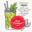 © marchiez - Cocktail mojito for bar menu. Vector drink flyer for restaurant and cafe. Design poster with vintage hand-drawn illustrations.