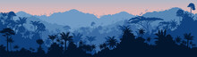 Vector Horizontal Seamless Tropical Rainforest Jungle Background