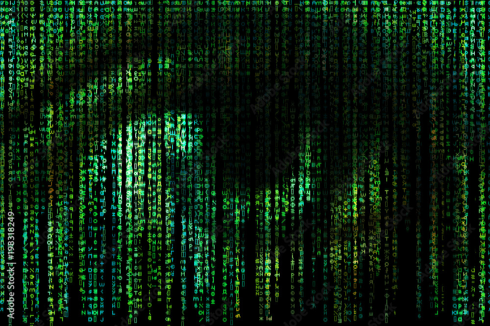 Digital eye. Green matrix background. Concept of Artificial Intelligence