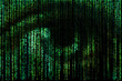 Digital eye. Green matrix background. Concept of Artificial Intelligence