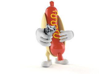 Canvas Print - Hot dog character aiming a gun