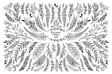 Wall Mural - Hand sketched vector floral elements ( leaves, flowers, swirls and branches). Botanical illustrations. Perfect for wedding invitations, greeting cards, quotes, blogs, Frames