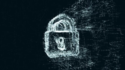 Wall Mural - Padlock mark, a design consisting of a code of numbers and a symbol. Abstract protection icon in computer cyber network on a dark turquoise background