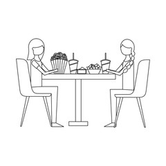 Wall Mural - couple eating pop corn and soda in table vector illustration design