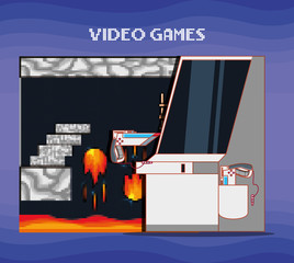 Wall Mural - video game scene interface with console