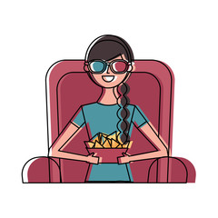 Wall Mural - woman watching movie in cinema with 3d glasses vector illustration design