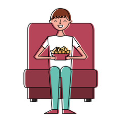 Wall Mural - woman watching movie in cinema and eating snacks vector illustration design