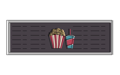 Poster - pop corn and soda in showcase cinema icon vector illustration design