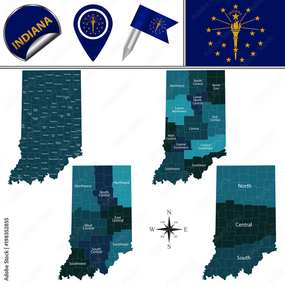 Regions In Indiana Map of Indiana with Regions Stock Vector | Adobe Stock