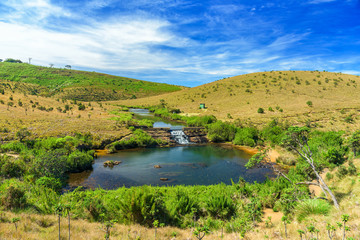 Beautiful landscape meadow from World's End within the Horton Plains National Park in Sri Lanka.