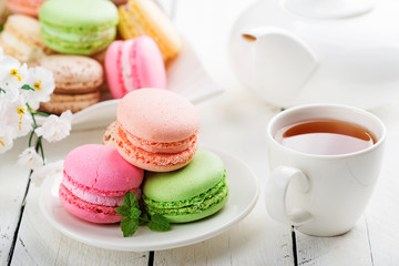 Sweet and colourful french macaroons.