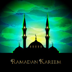 Wall Mural - Ramadan Kareem background with mosque silhouette